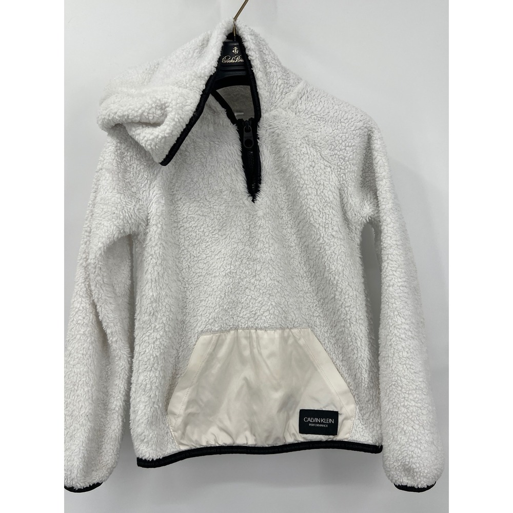 Girl's S 7/8 Hooded Fleece White Calvin Klein Performance 1/4 Zip Pullover‎